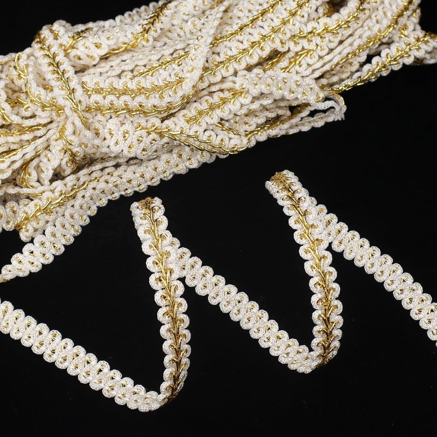 Braid Gimp Trim 1/2 Inch Braided Cord Scalloped Edge Braid Rick Rack Trim for Sewing, Pillows, Home Curtain (10 Yards, White Gold) : Arts, Crafts & Sewing