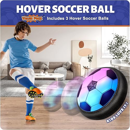 Miniatura 2 de Officygnet Paquete de 3 pelotas de fútbol flotantes, juguetes para niños de 3, 4, 5, 6, 7, 8 años, juguete de fútbol flotante con luces LED,