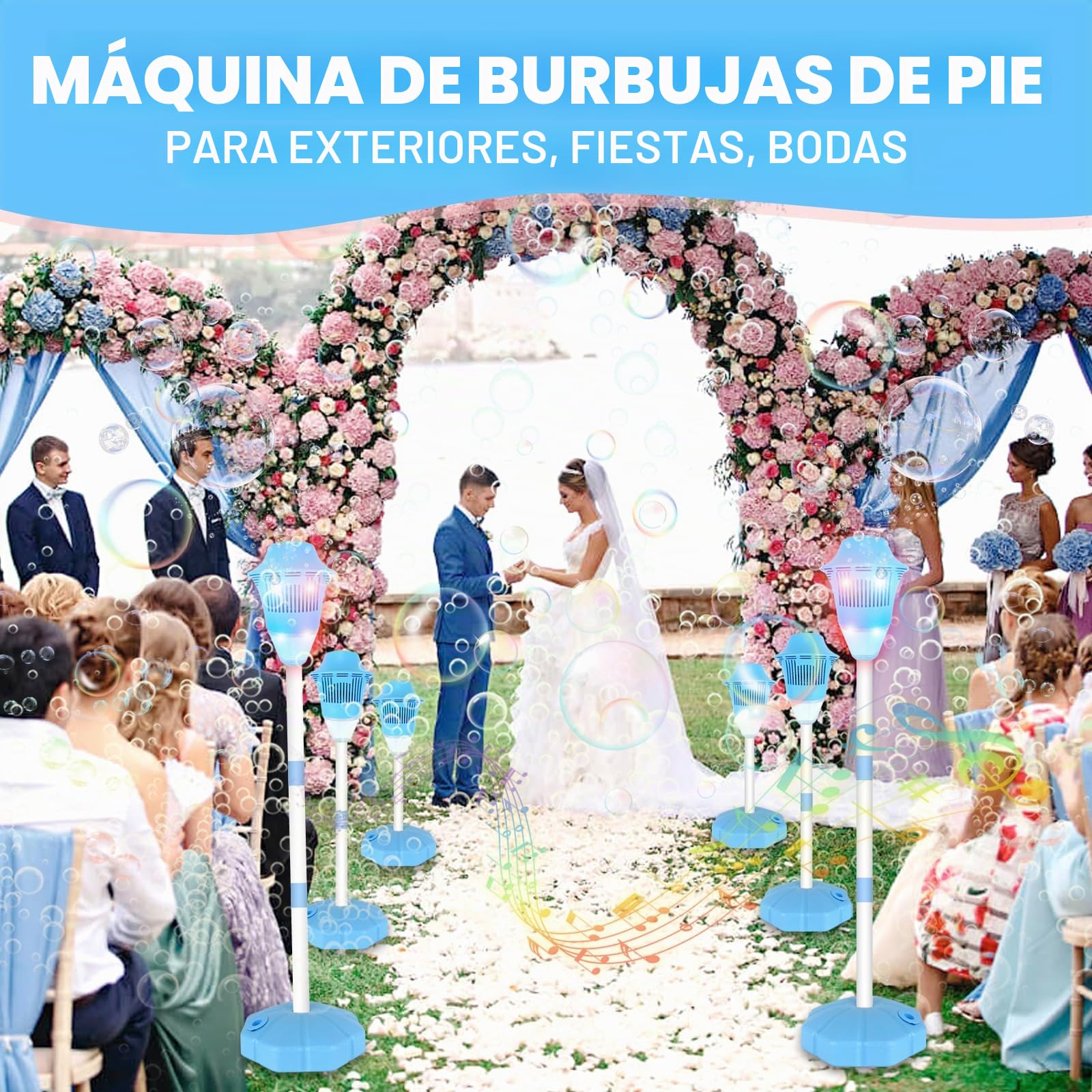 Lámpara de la máquina de Burbujas,Máquina de Burbujas Recargable con Luces y Música 47inch Altura Ajustable hasta Bubble Antorcha Jardín Lámpara Bubble Maker Máquinas para la Fiesta de Bodas