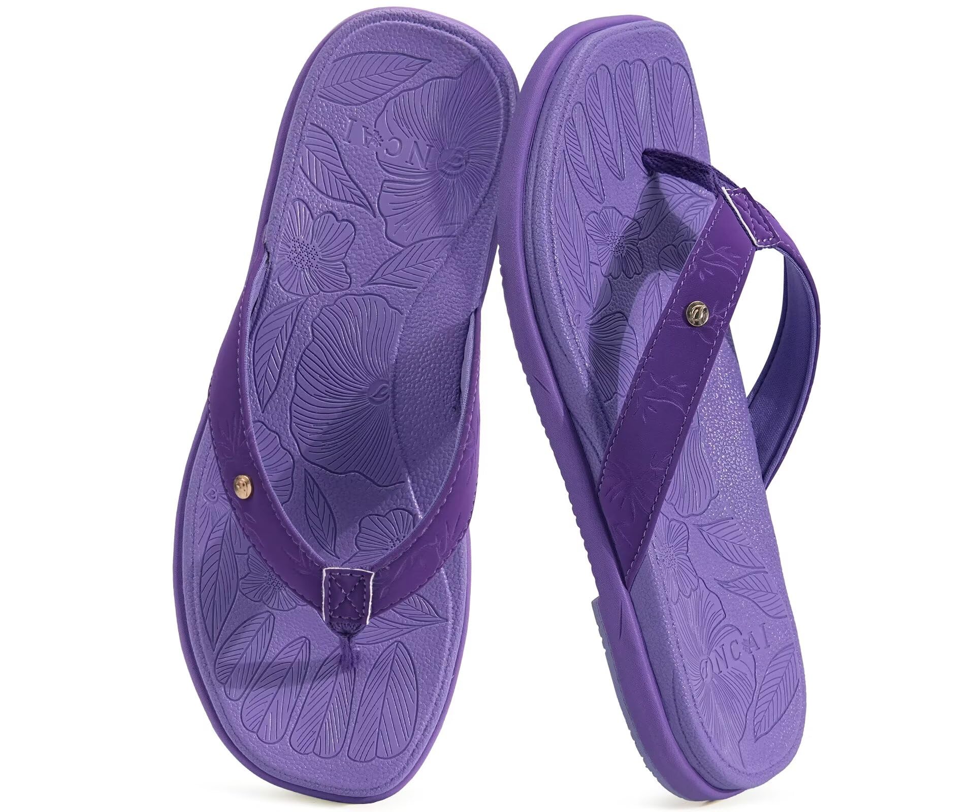 ONCAI Women's Flat Flip Flops Square Thong Sandals with Leaf Printed Summer Beach Daily Casual Dressy Soft Cushion Sandalias Mujer Lightweight Outdoor Waterproof Rubber Sole US Size 6-12