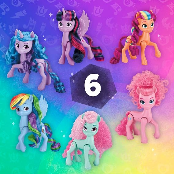 My Little Pony Dolls Rainbow Celebration, 6 Pony Figure Set, 5.5-Inch Dolls, Toys for 3 Year Old Girls and Boys, Unicorn Toys