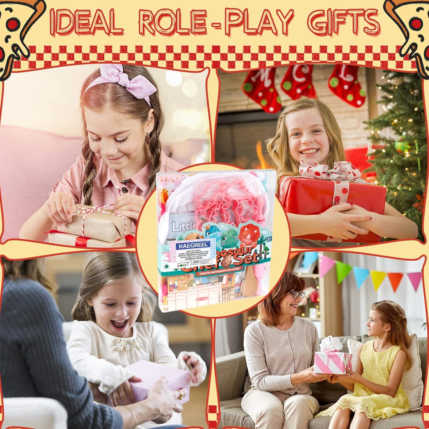 KAEGREEL Kids Baking Set 26Pcs with Dinosaur Apron & Hat Cooking Chef Dress Up Role Play Toys, Kitchen Toys Pretend Play Gifts for Girls Boys Aged 3 4 5 6 8 Years Old