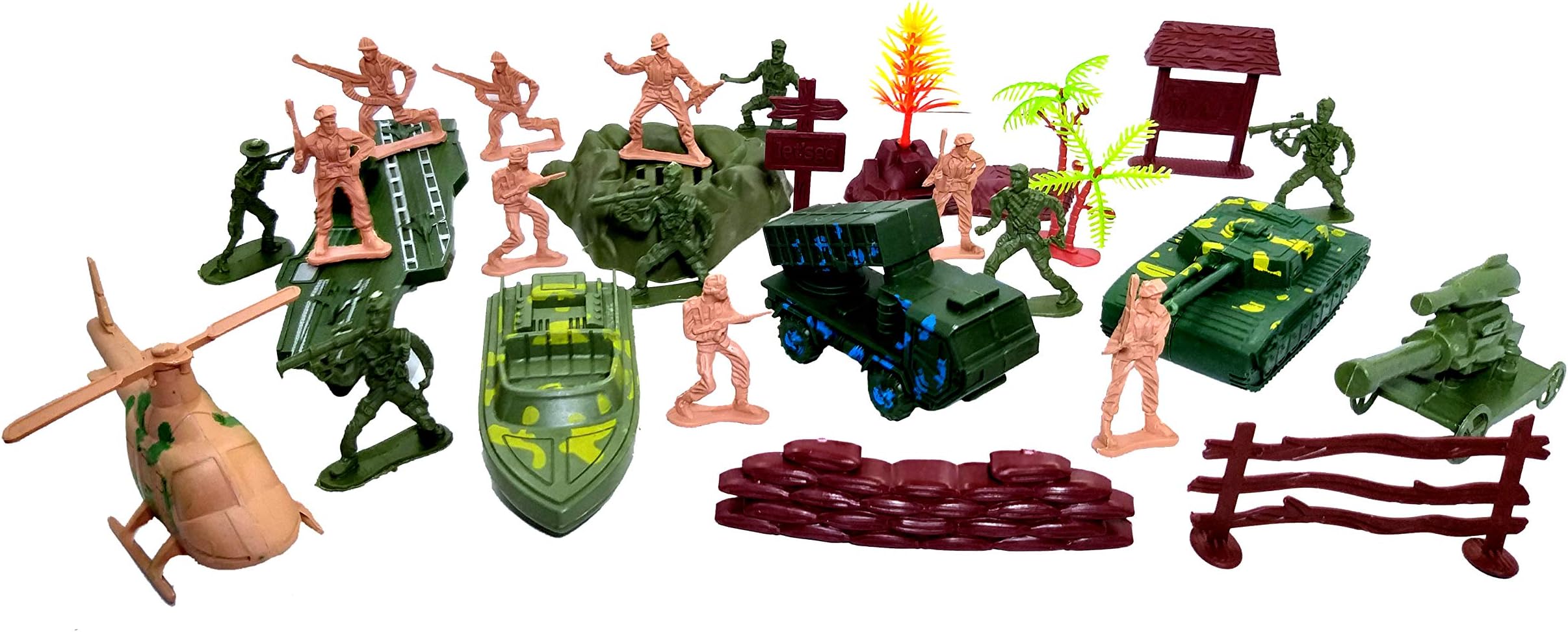 TOYMANIA Army Man Action Figures PLAYSET Toys for Kids. | with Full Assorted Accessories. | Set of 50 Pieces of Army Toys and Battlefield Accessories. (Multicolor)