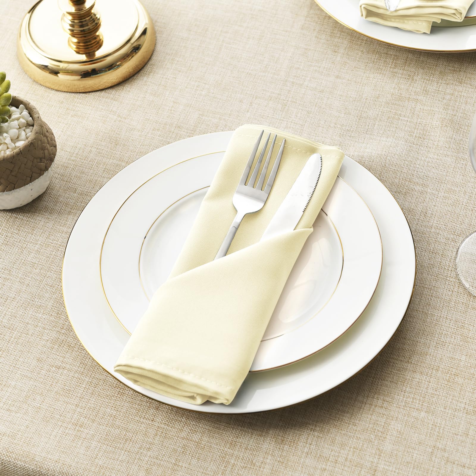 Stoffservietten Aus Polyester – 45,7 X 45,7 Cm, Beige, 6 Stück, Waschbar & Wiederverwendbar Für Hochzeit, Restaurant, Party