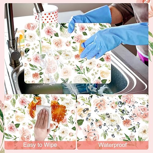 Miniatura 3 de Juego de 6 manteles individuales de plástico de primavera con diseño floral colorido, manteles individuales lavables para mesas de comedor de