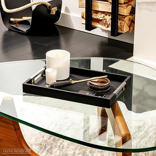 Miniatura 8 de Home Redefined - Bandeja rectangular hermosa, moderna y elegante, 18x 12pulgadas, decoración brillante, con asas, para apoyar sobre mesa de centro
