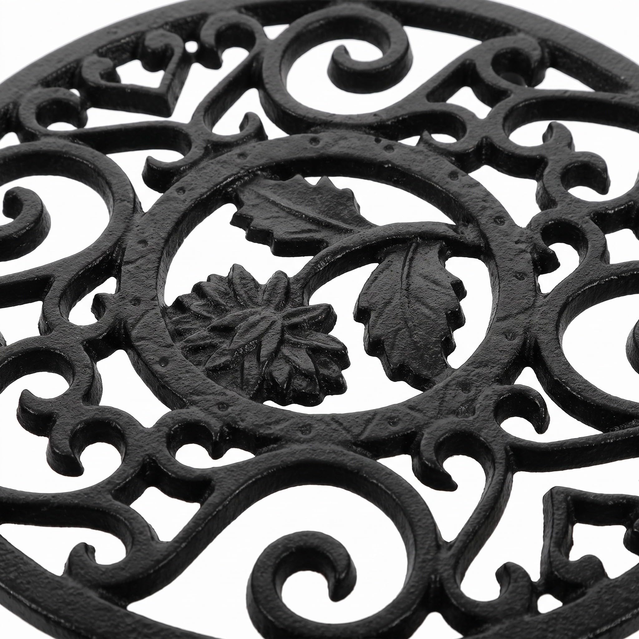 GALPADA 4 Pièces Dessous de Plat Noir Motif Floral Vintage, en Fonte, Rond