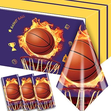 Basketball Tablecloth - 3Pcs Rectangle Basketball Theme Table Cover, 54 X 108 for Sports Themed Party Supplies