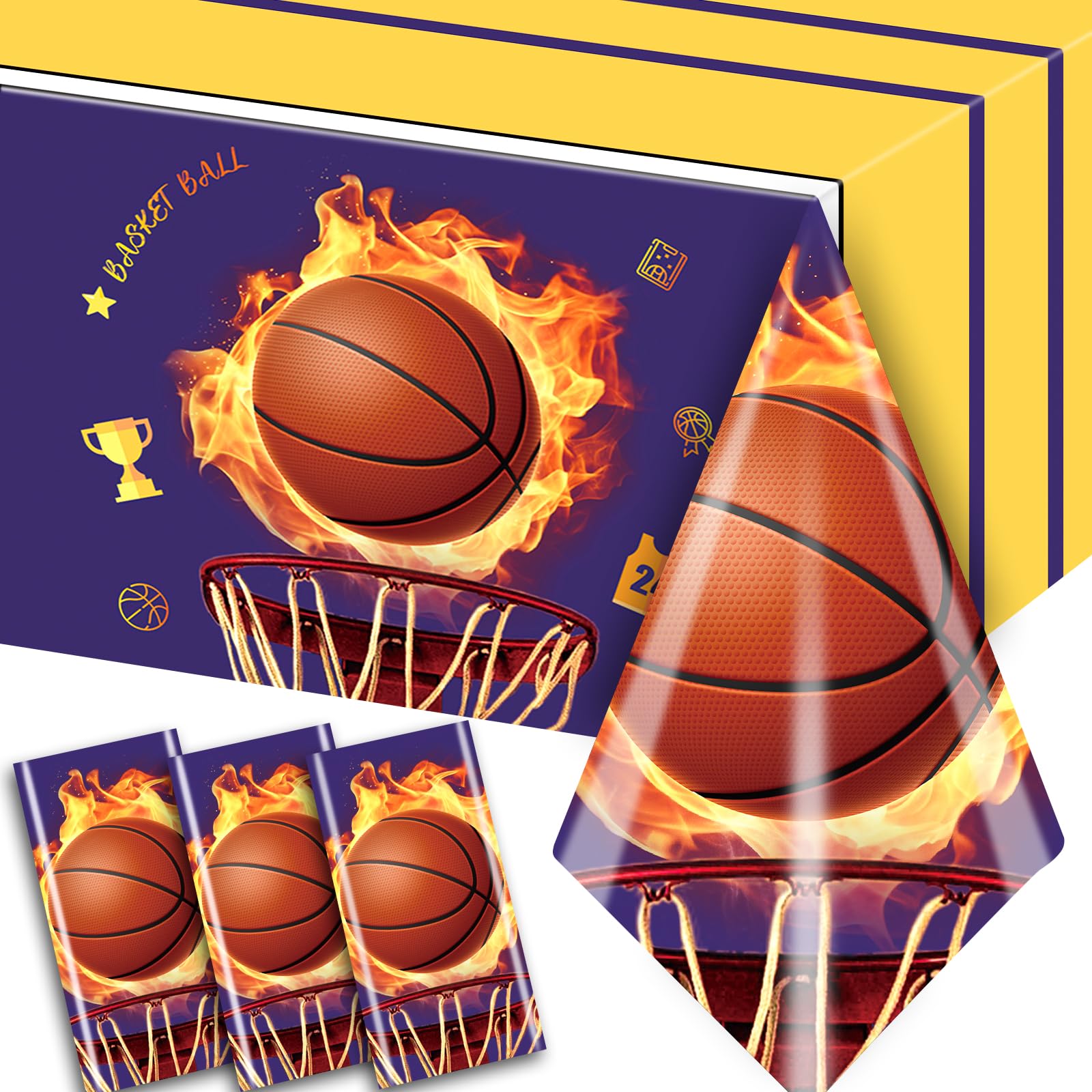 MEIDUO 3Pcs Basketball Tablecloth Decorations Rectangle Basketball Theme Table Cover 54'' X 108'' for Basketball Birthday Party Decorations Sports Themed Party Supplies.