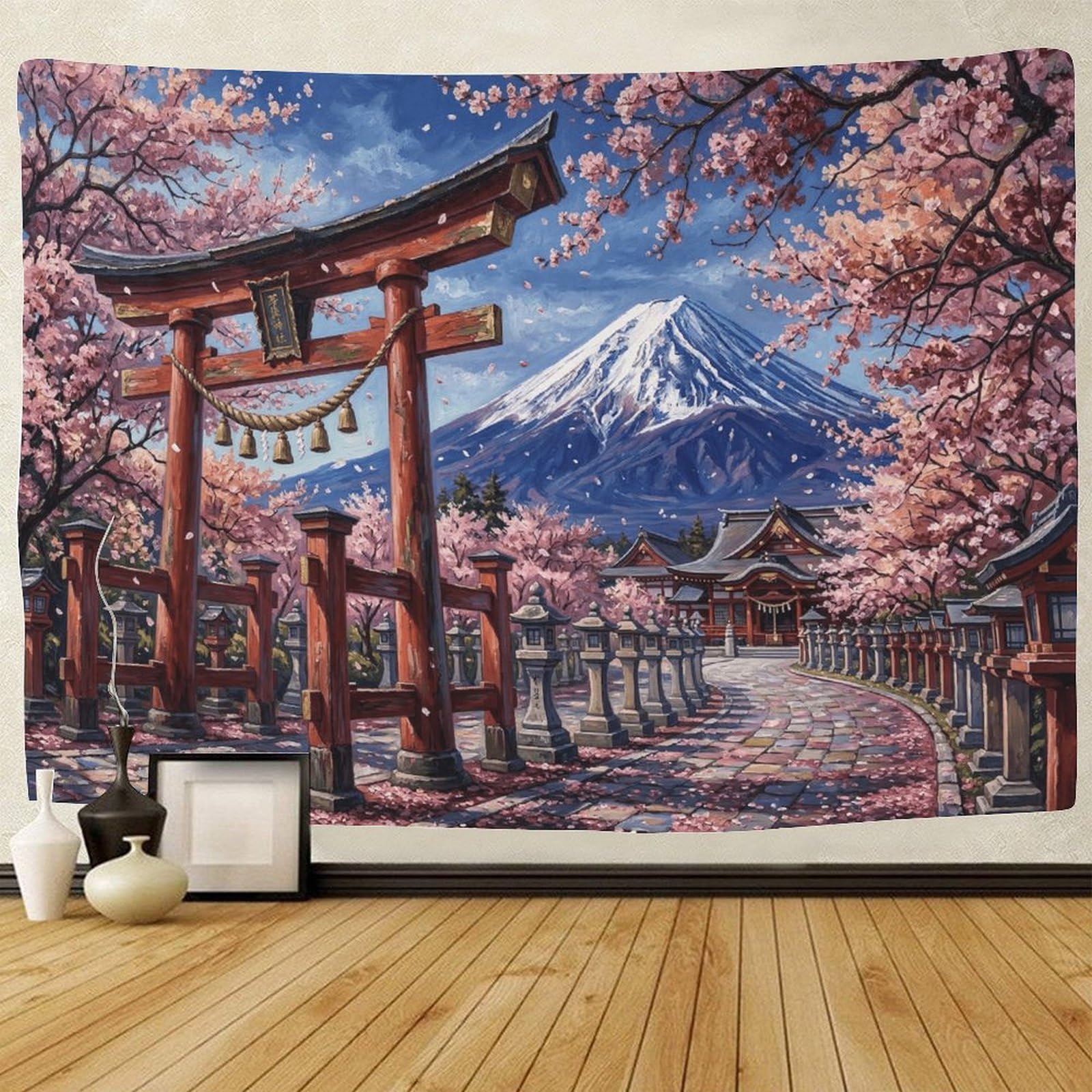 GPMNBCXZK Japanese Mount Fuji 3D Wall Art Decor Cherry Blossom Tapestry for Dorm Living Room Bedroom 180cmx230cm