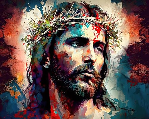 Miniatura 1 de TUMOVO Pintura por números para adultos, Jesucristo con corona de espinas por números, fácil de pintar por números para principiantes, pintura de