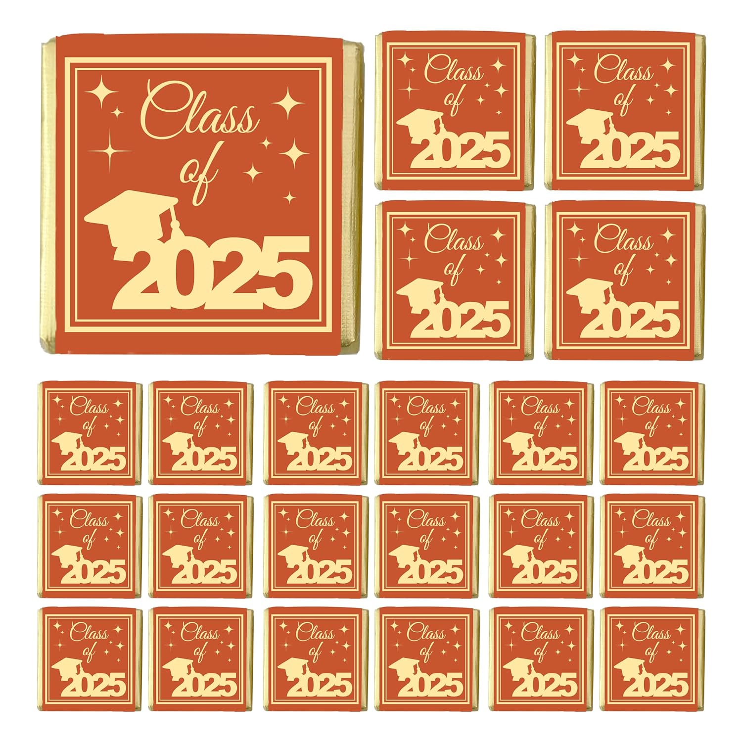 50 PCS Graduation Chocolate Favors – Class of 2025 – Navy Blue, Black, Burgundy, and Gold Orange – Graduation Party Chocolates in Keepsake Tin Box (Navy Blue - Gold)