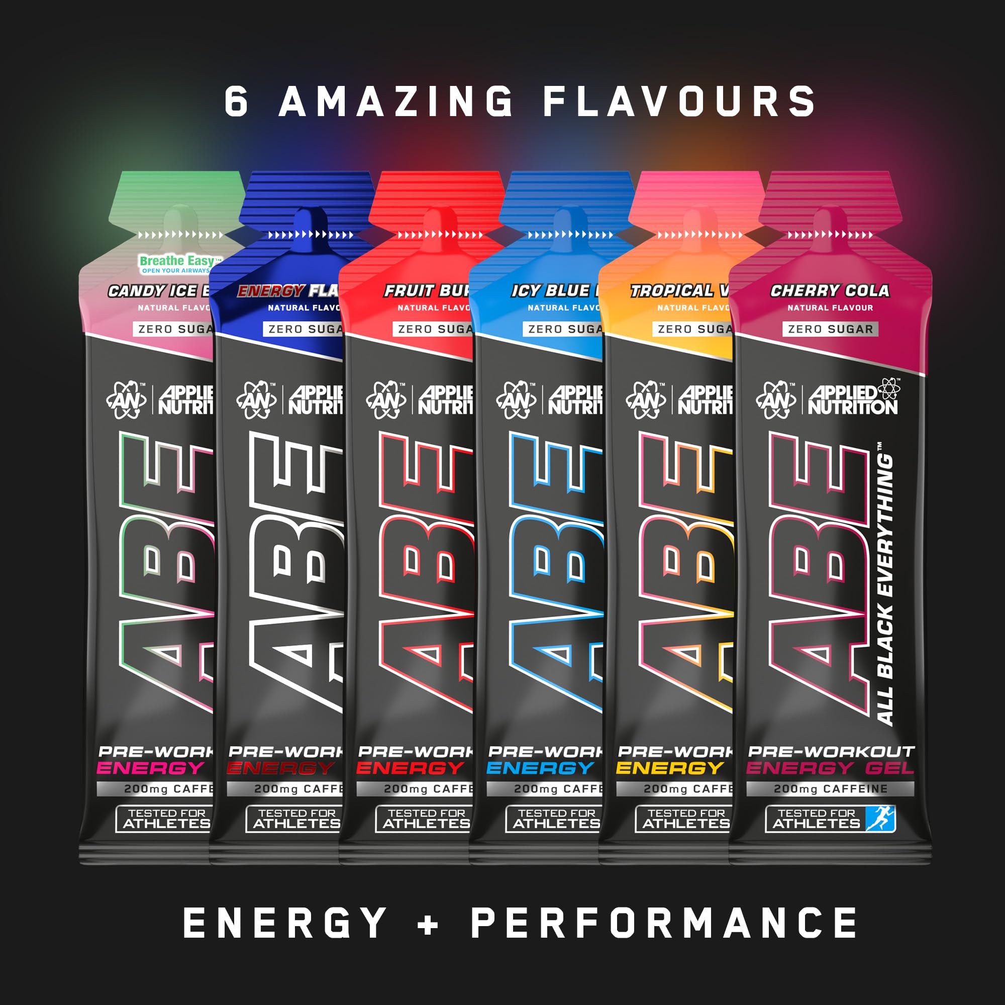 Applied Nutrition ABE Pre Workout Gel – All Black Everything Pre Workout Gel, energia i wydajność fizyczna z cytruliną, kreatyną, beta alaniną (20 x 60 ml żele) (Tropical Vibes)