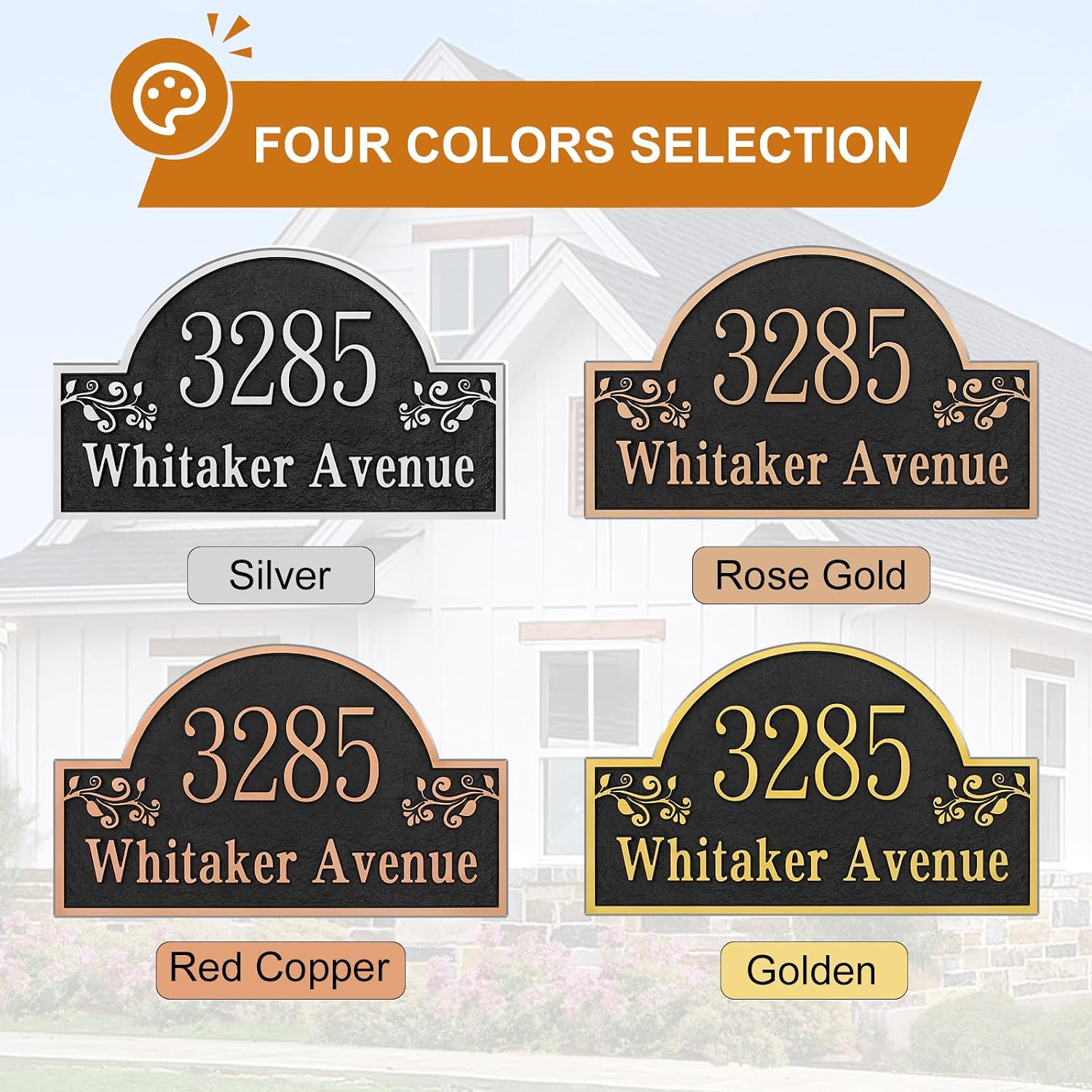 Lawn Address Sign Plaque LARGE OPTION - 13.4'' x 8.11'' Personalized Address Plaque,House Number Plaque Sign for Lawn,Yard,Ground,Driveway,Garden Engraved with Metal Stakes (Style 5)