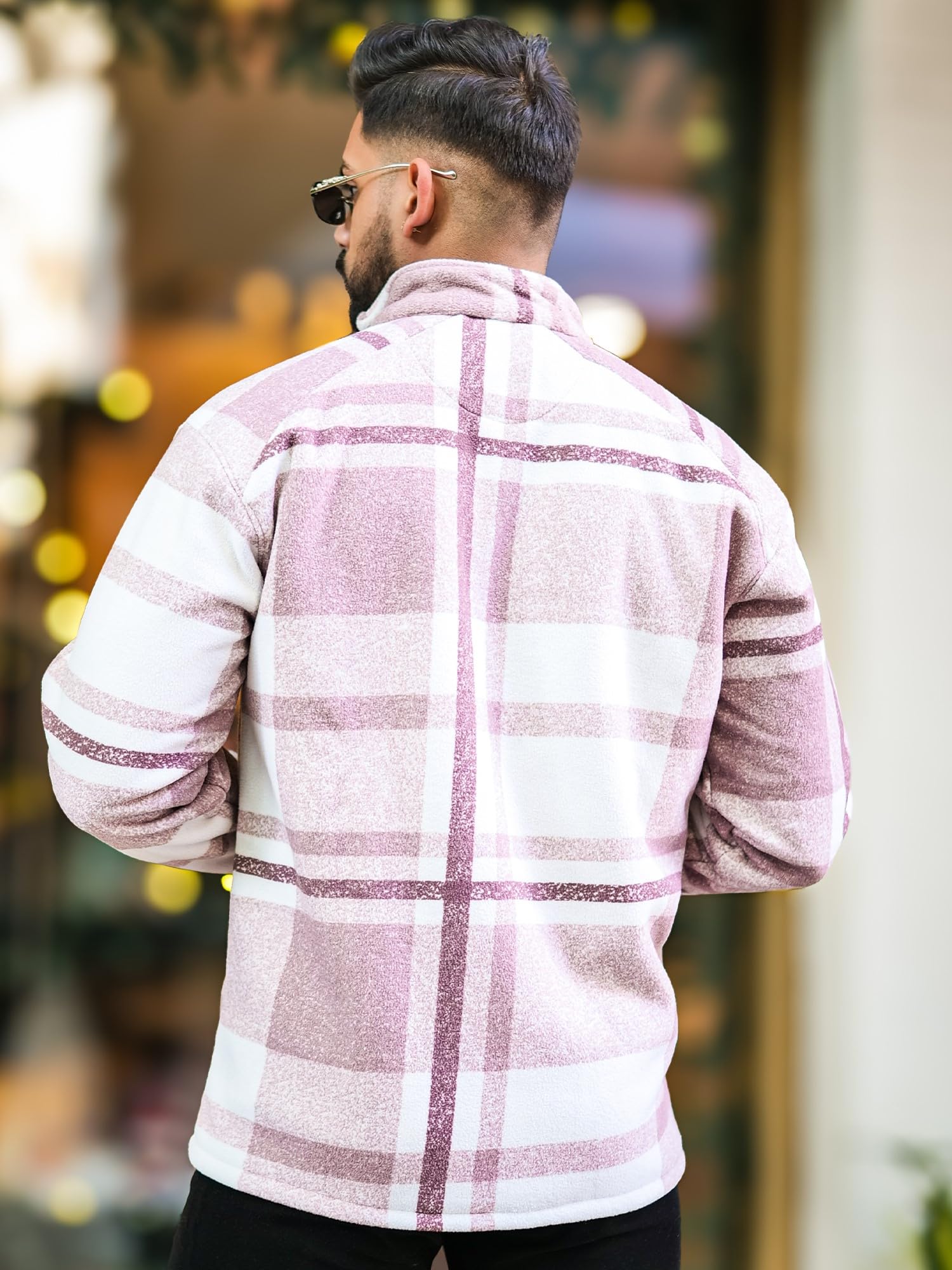 Maniac Mens Checkered Full Zipper Sandal Fullsleeve Polyester Blend Fleece Shacket 3