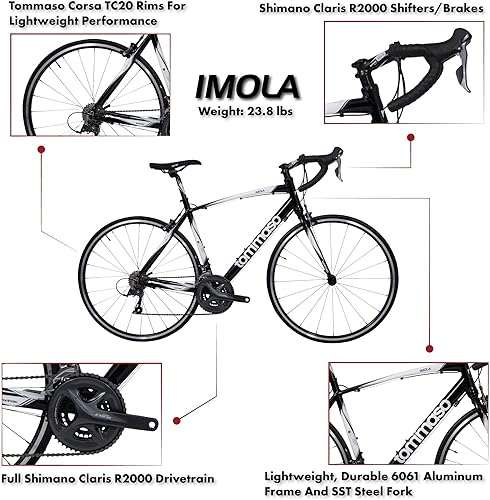 Miniatura 9 de Tommaso Imola Endurance - Bicicleta de carretera de aluminio, Shimano Claris R2000, 24 velocidades, negro, blanco, naranja quemado