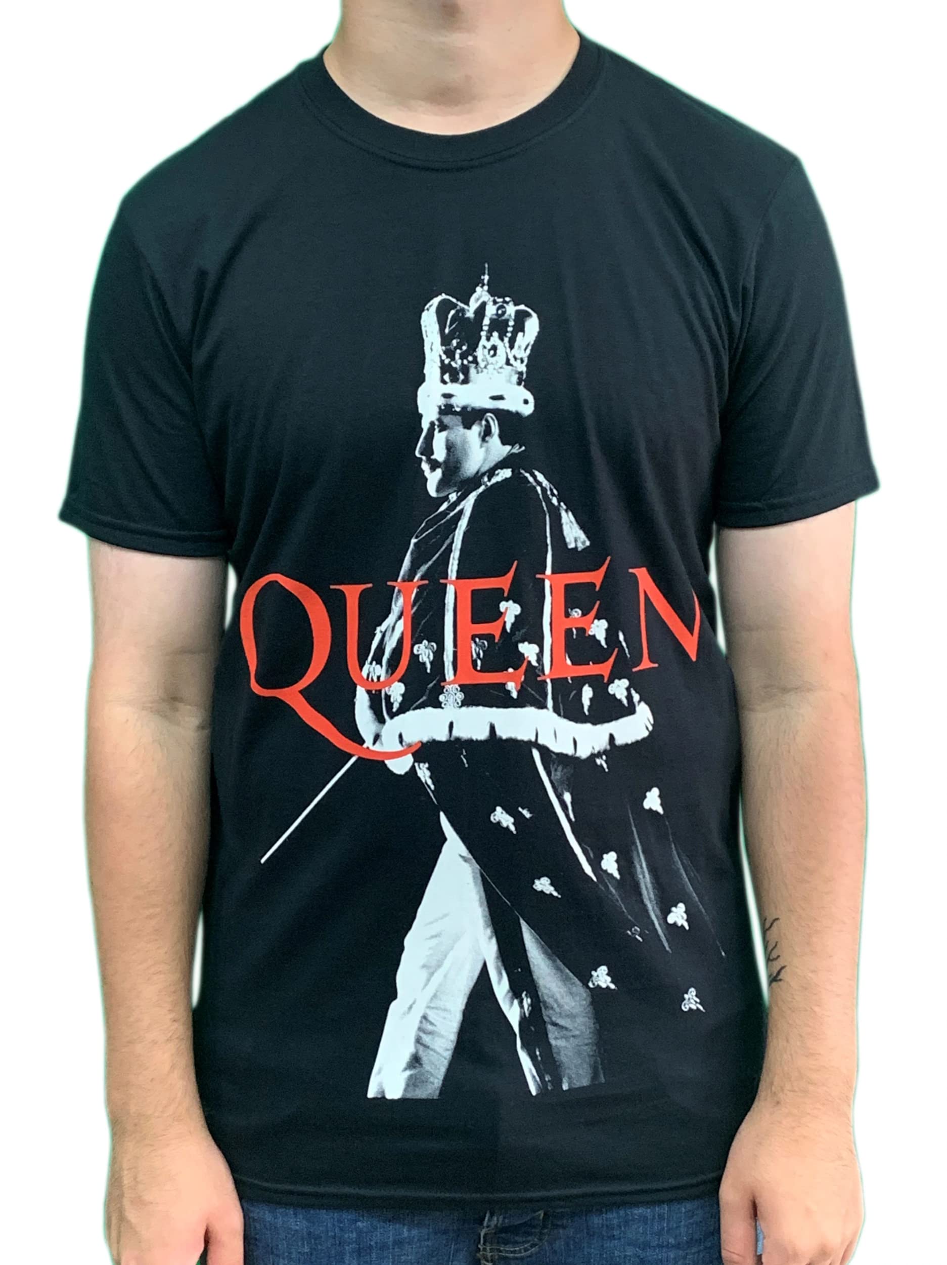 Queen Men's Black Rock Off Freddie Crown T-Shirt (X-Large)