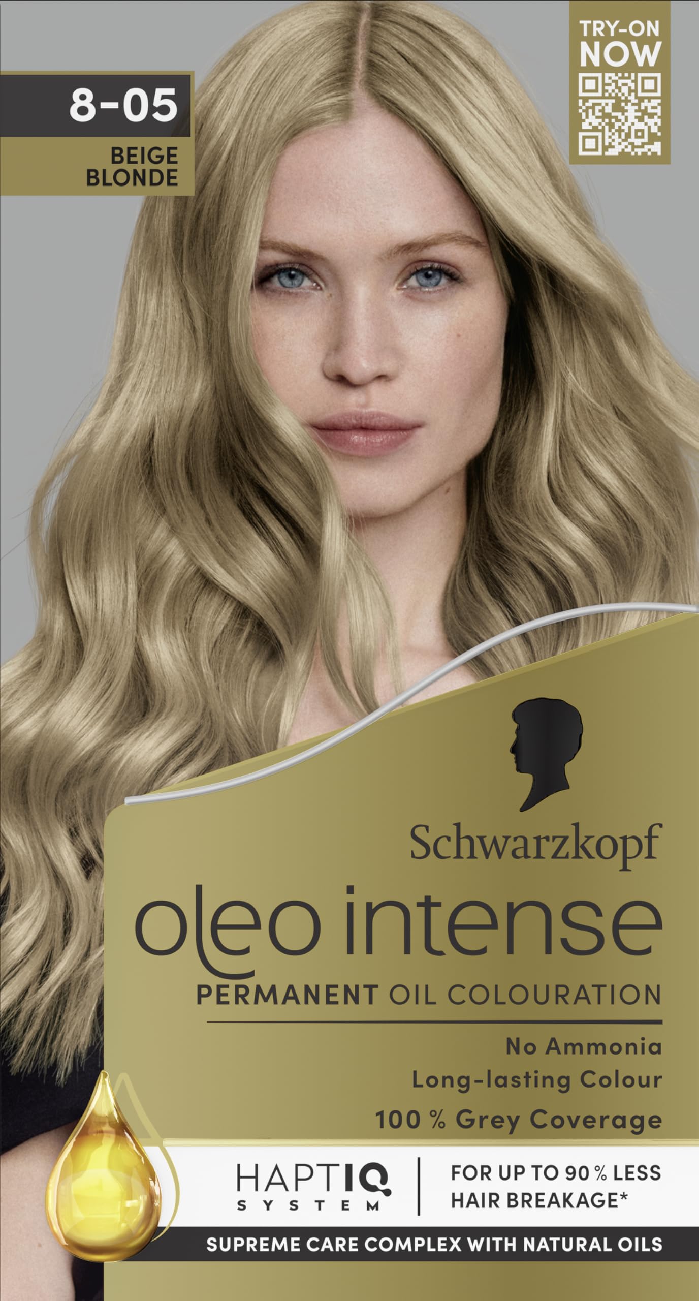 Oleo Intense Permanent Oil Colour 8-05 Beige Blonde Hair Dye, Perfect Grey Coverage, Conditioner with HaptIQ System, Long-Lasting Colour, Ammonia Free Hair Dye