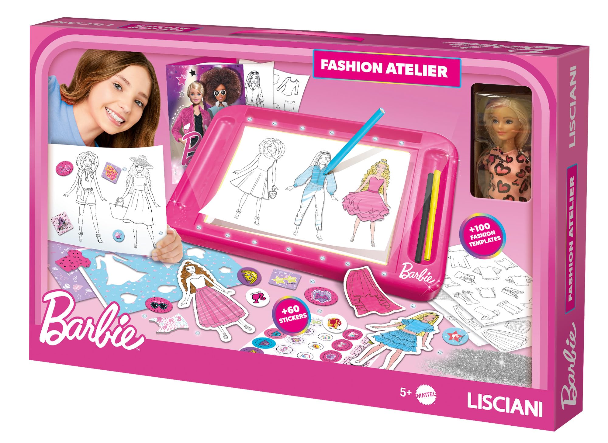 Lisciani - BARBIE - Modezeichnungen Atelier, mit enthaltener Puppe - Kreativspiel für Kinder ab 4 Jahren - Lernen Sie mit BARBIE zu zeichnen - Hergestellt in Italien