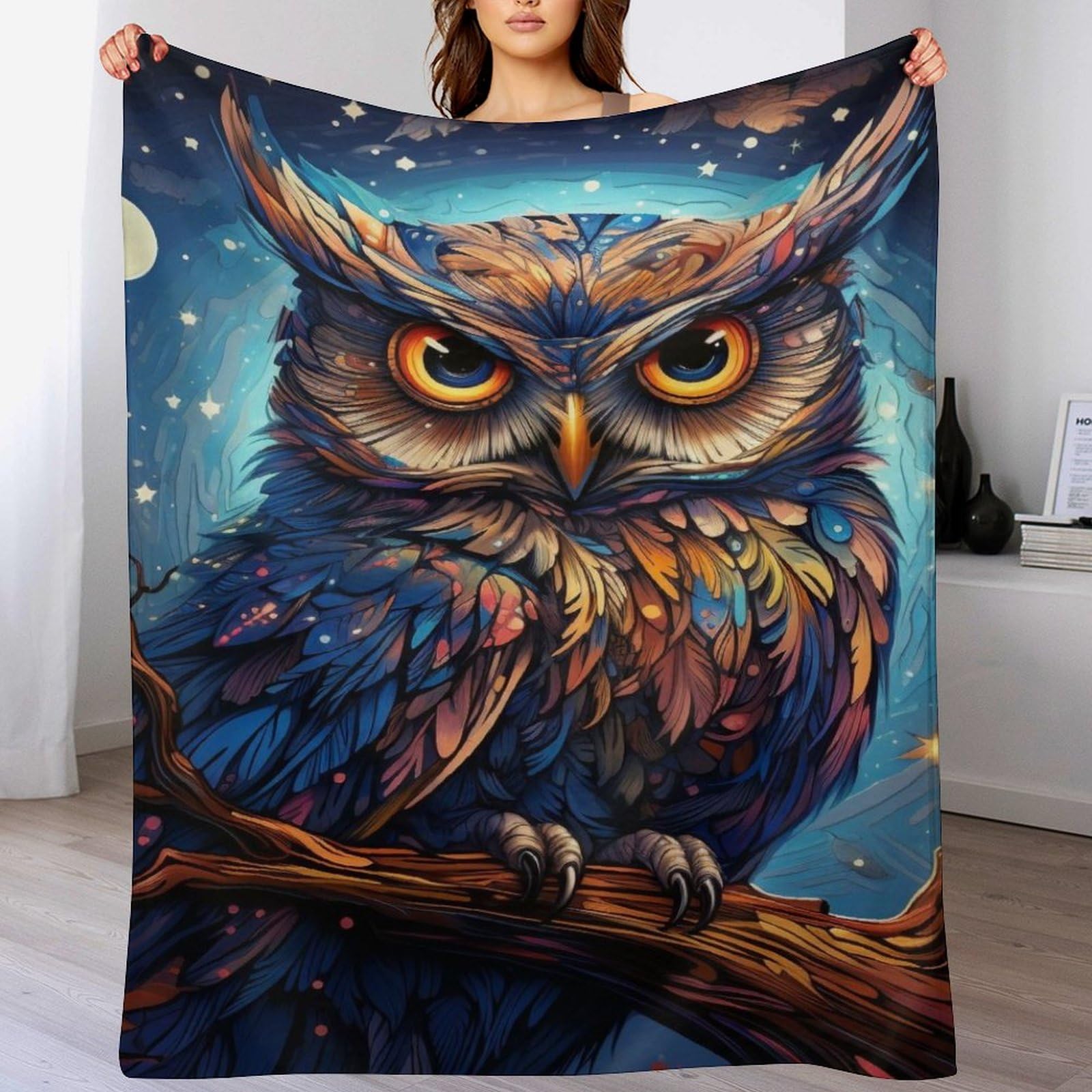 Couverture polaire hibou douce et hypoallergénique, idéale contre le froid sur votre canapé