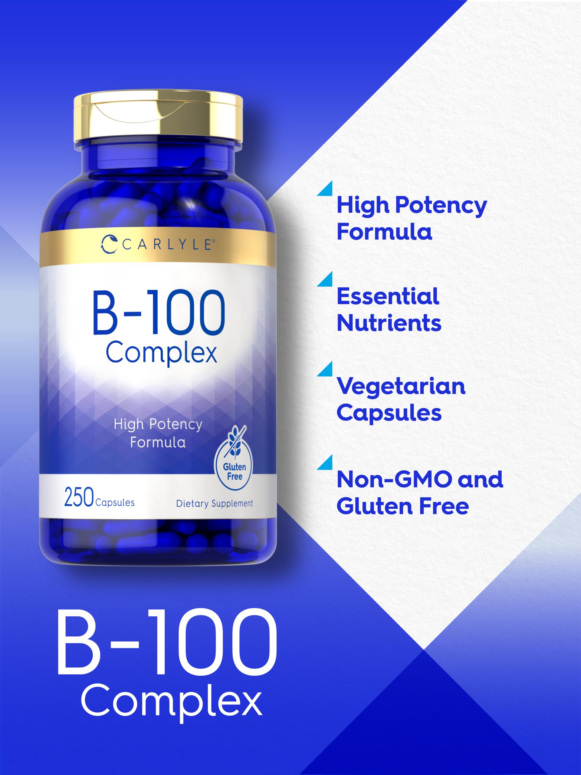 Carlyle B-100 Complex | 250 Capsules | B1, B2, B3, B6, B12 & Biotin — Amazon image 4
