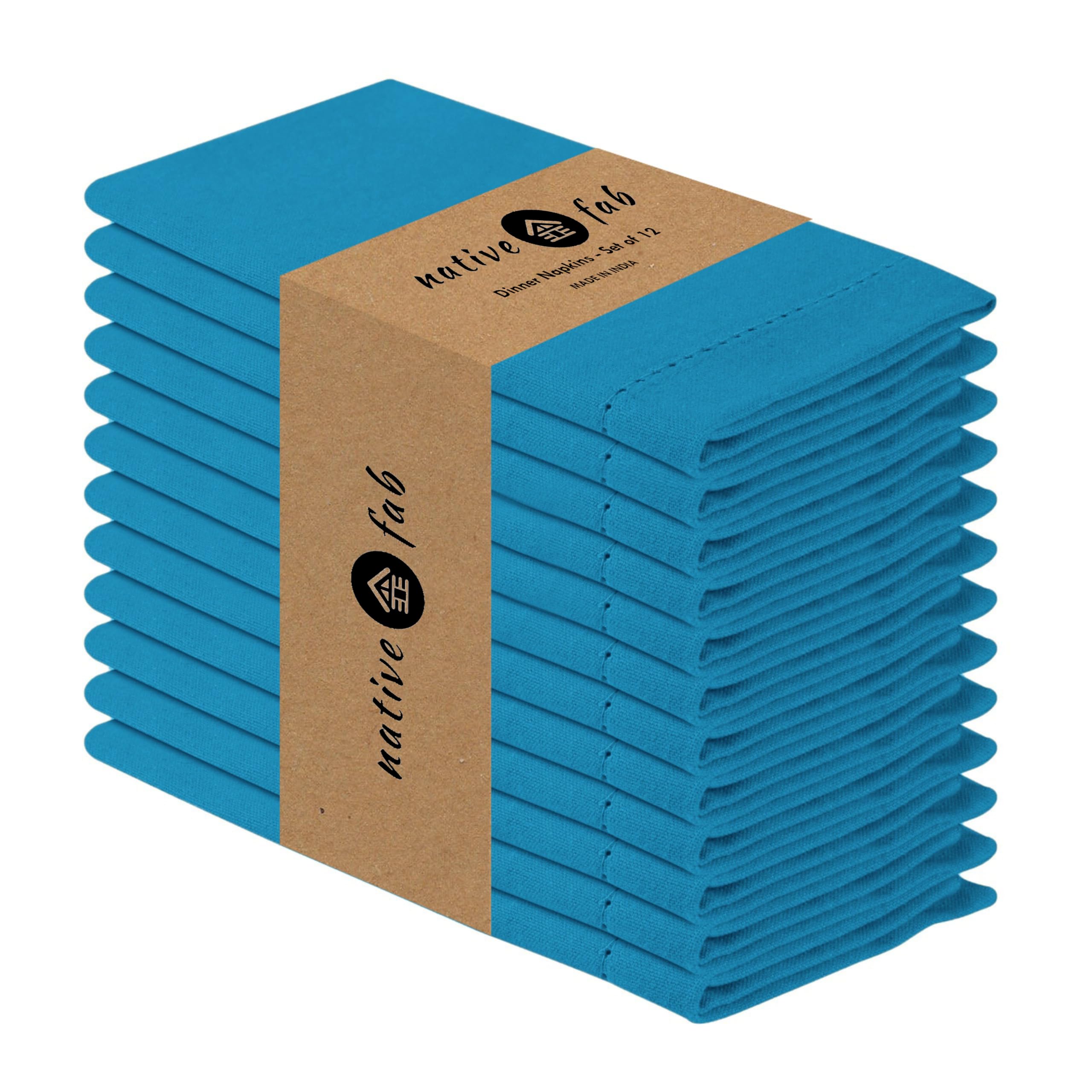 Native Fab Hemstitched Cloth Napkins, Turquoise Blue