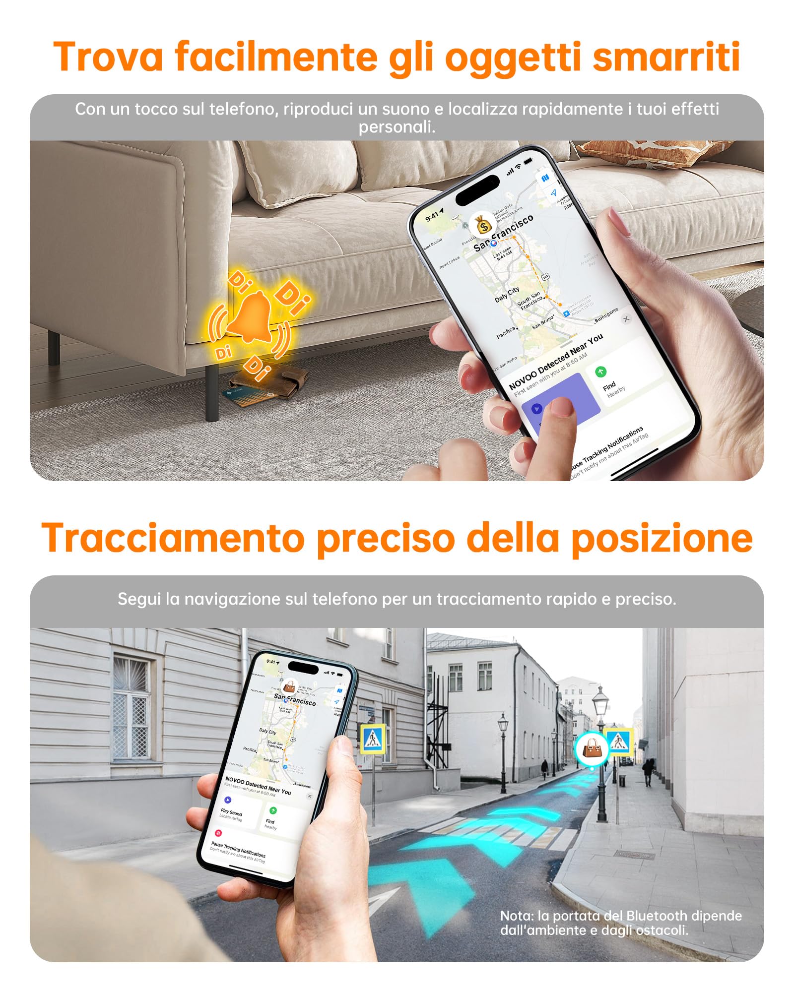 NOVOO Air Tag Card Wallet Tracker Thin 1,6 mm, Smart Card Slim, Batteria 6 Anni, Compatibile Apple Dov'è (iOS Only), Bluetooth GPS, Localizzatore per Portafogli, Valigie, Passaporti,2 Packs