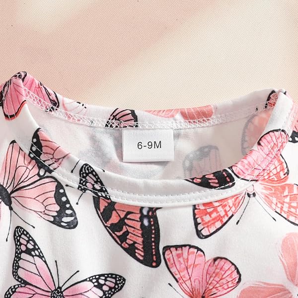 Robe pour Petites Filles Gilet à Volants Hauts à Fleurs Papillon Robes à Carreaux Vêtements D'été Bébés Filles - 4