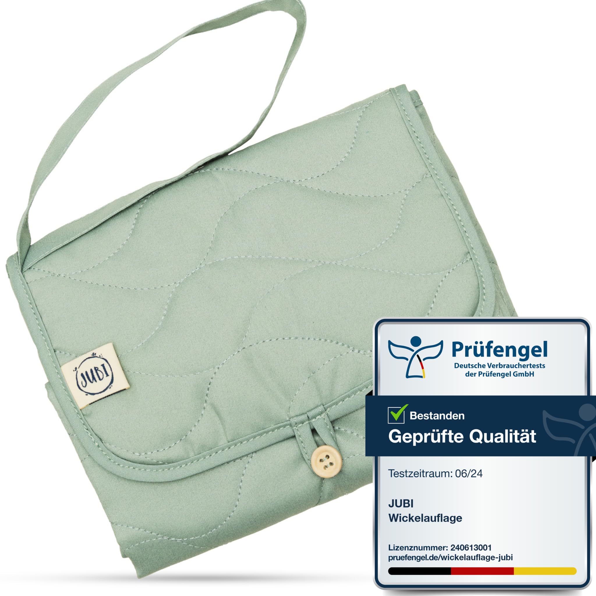 Jubi® Wickelauflage Mint aus Biobaumwolle und ÖkoTex Polyester - Wickelunterlage für unterwegs mit Platz für 4 Windeln & Feuchttücher