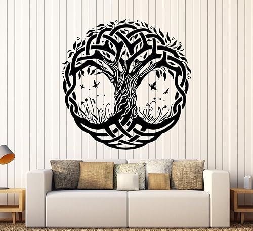 Vinilo adhesivo de pared con símbolo celta, árbol de la vida, mariposas de la naturaleza, decoración grande (1349ig) verde oscuro
