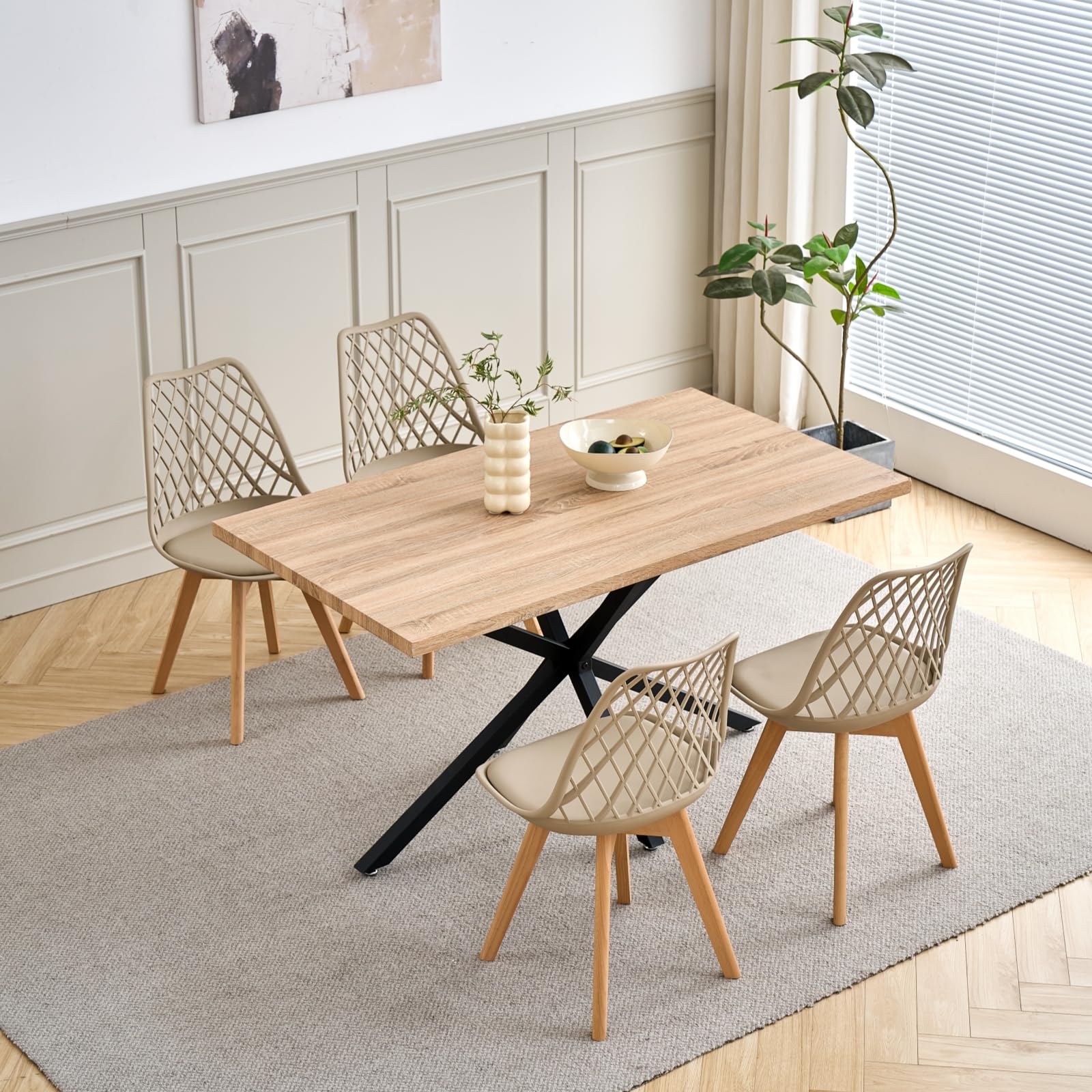 GrandCA HOME Set di 4 Sedie da Pranzo, Sedie da Cucina Moderne con Seduta Rivestita in pelle e Gambe in Faggio, Adatte a Cucine e Sale da Pranzo - Kaki