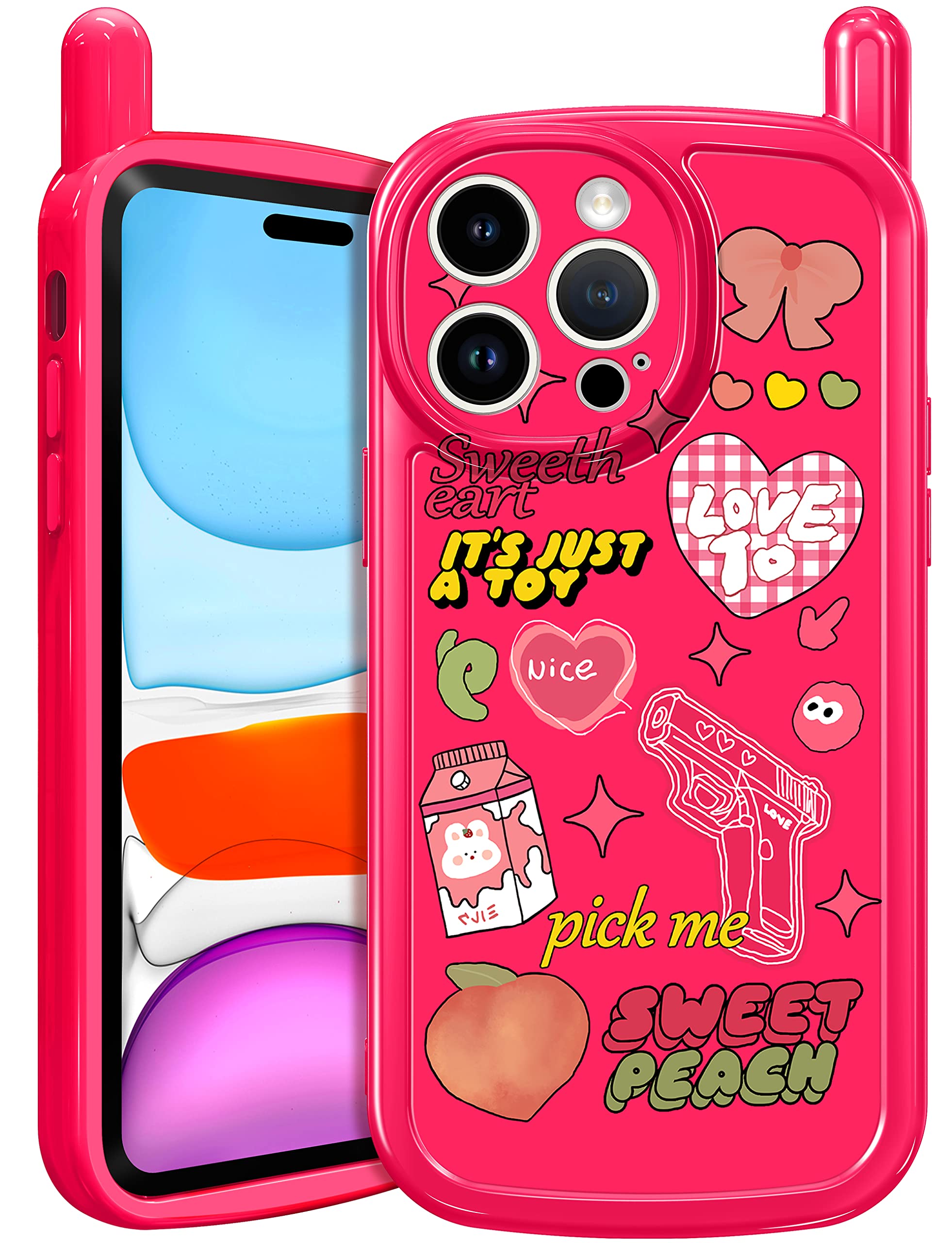JoyleopKawaii Case for iPhone 14 Pro Max 6.7” Cute Cartoon Red Retro Phone Cover for Girls Kids Teens Girly Classic Cellular Cases Unique Creative Funny Soft TPU Shell for Apple 14 promax,Love