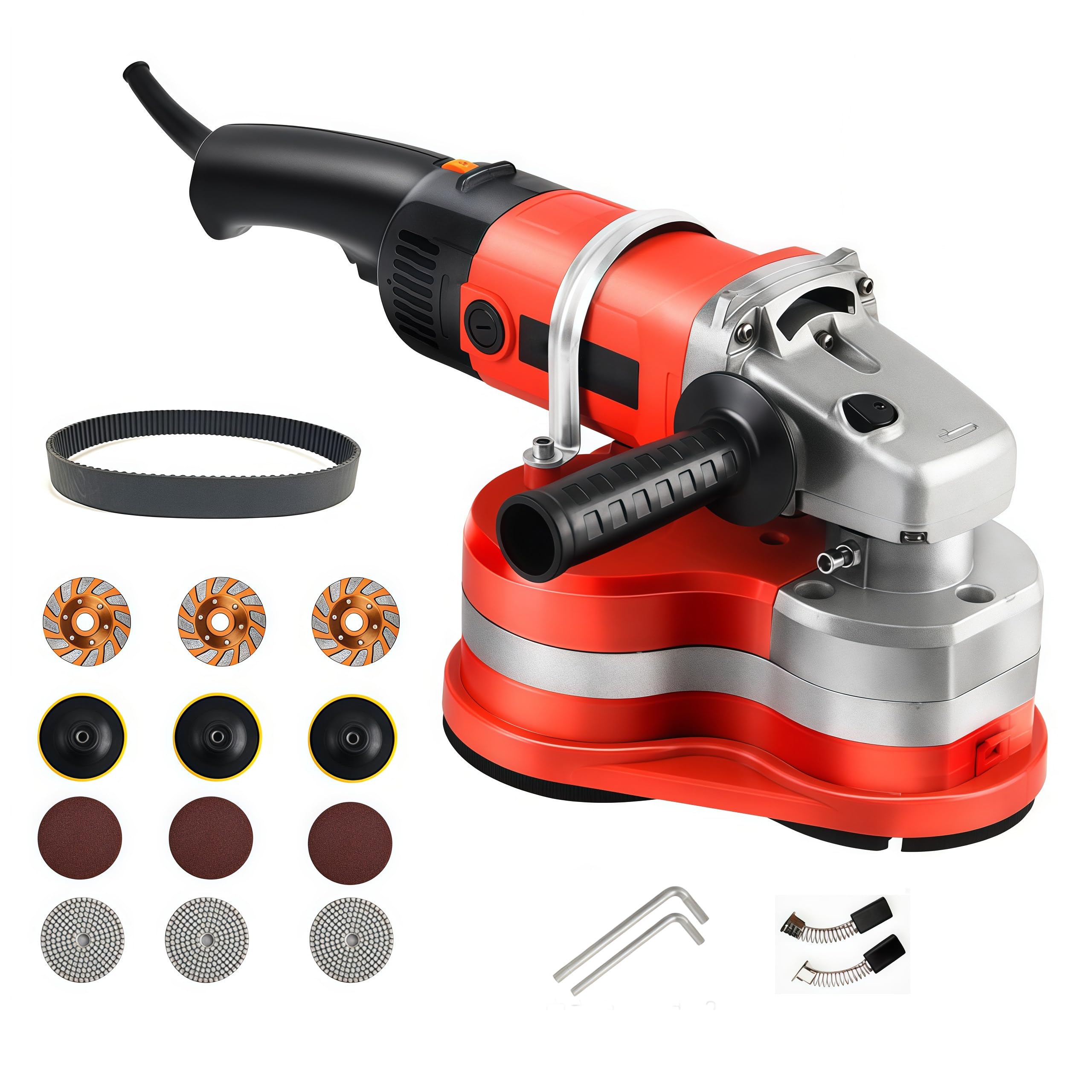 Pulidora Eléctrica Hormigón 3800W, Pulidora de Suelos, 6 Velocidades, Diámetro De Pulido 8", 2800 RPM, 3 Discos De Diamante, para Pulir Hormigón, Cemento, Mármol Y Granito Standard