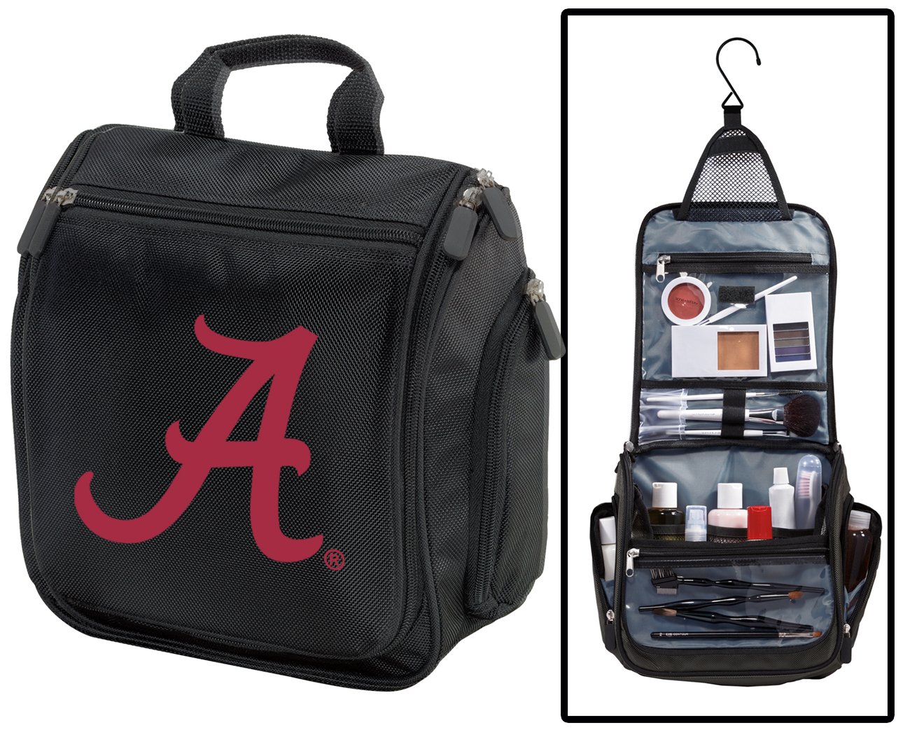 Broad Bay Alabama Toiletry Bags Or Hanging University of Alabama Mens Shaving Kit for Travel (Black - A Logo)