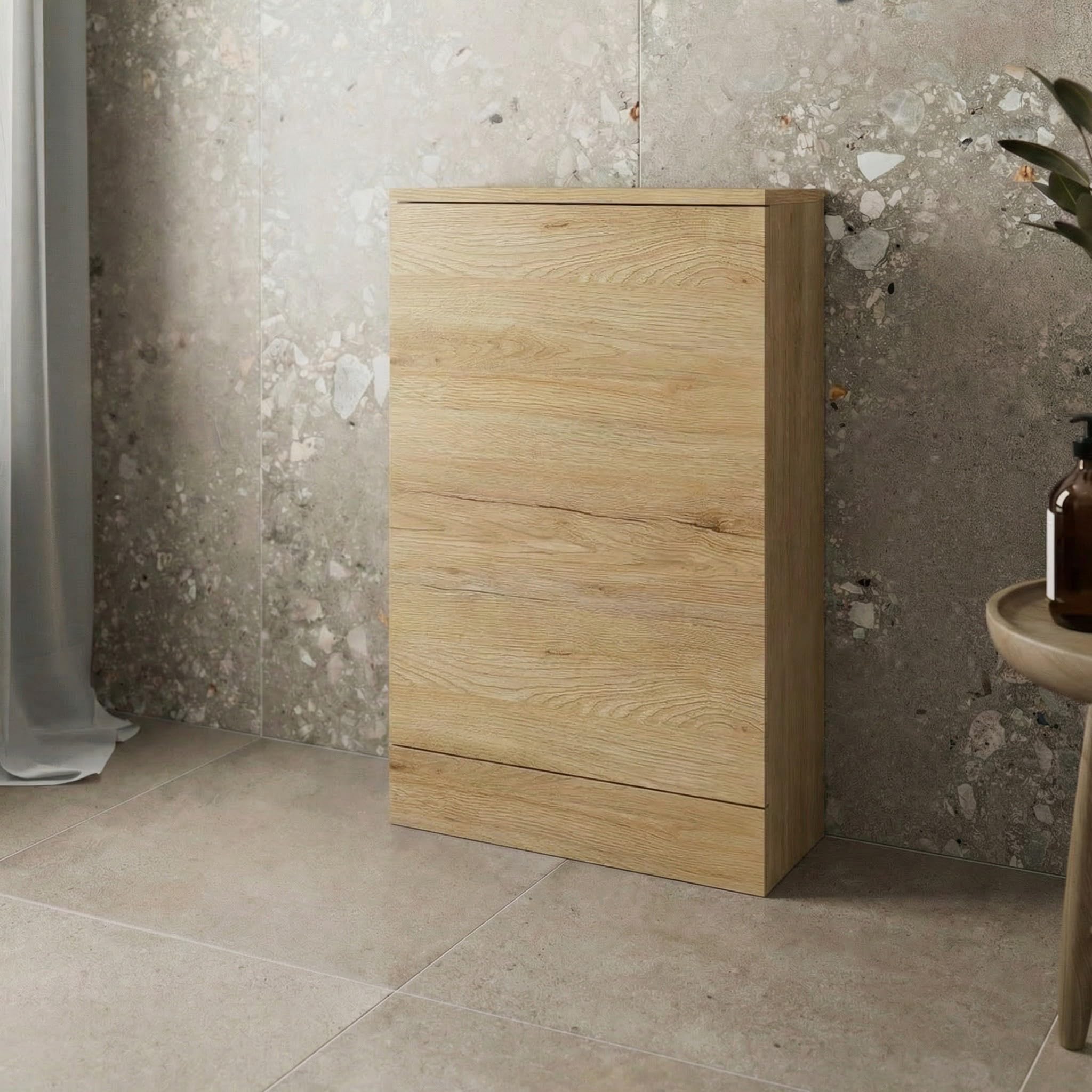 Baystone Oak 500Mm Bathroom Back To Wall Btw Toilet Wc Cloakroom Furniture Unit Only, Slimline, Flat Pack, Freestanding,