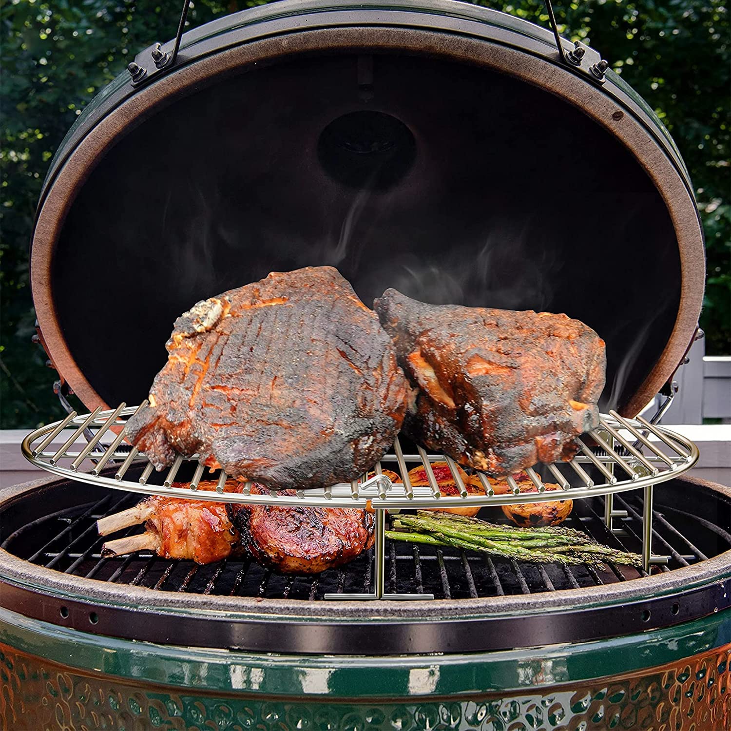 onlyfire Kratki grillowe do czajnika na węgiel drzewny i grilli ceramicznych, φ44,5 cm | Stojak na grilla ze stali nierdzewnej do grilla Weber, duże zielone jajko, Kamado Joe Classic, Pit Boss, Louisiana Grills