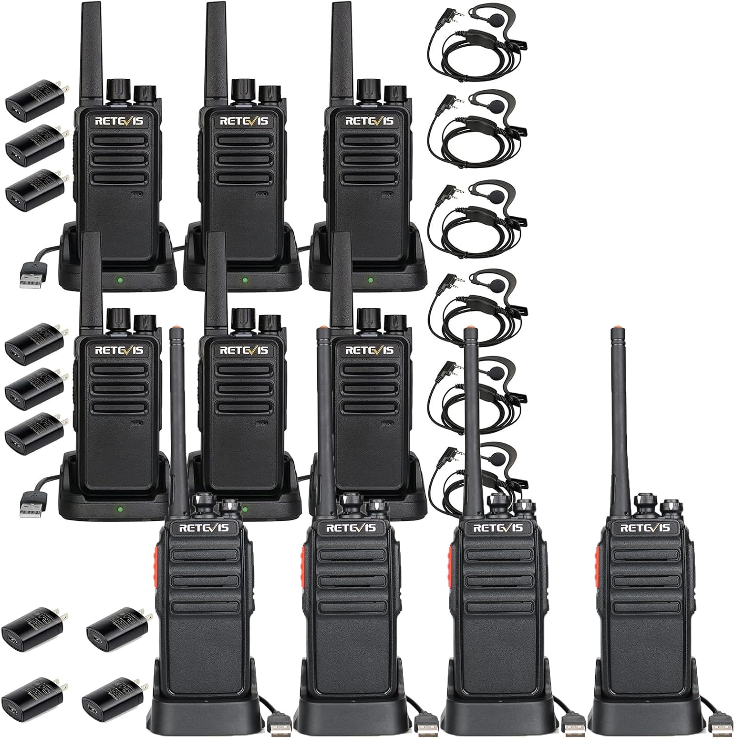 Retevis RT68 Two Way Radio 6 Pack and H-777S Walkie Talkies,Heavy Duty Walkie Talkies with Earpiece,Compact 2 Way Radios Long Range Rechargeable with USB Charging Base,for Restaurant Church Security