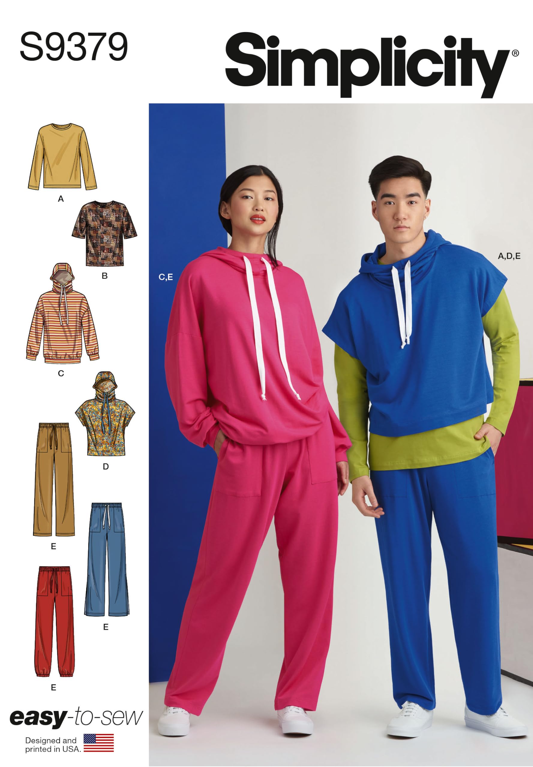 Simplicity Women's Sewing Pattern 9379, Hoodies, Tops, Trousers For Men, A (Xs-S-M-L-Xl-Xxl) - Easy - A (Xs-S-M-L-Xl-Xxl)