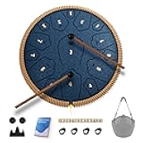 Steel Tongue Drum, 13 Inch 15 Notes Tongue Drums, C Major Drum Percussion Instruments, Handpan Drums with Music Book, Drum Mallets and Carry Bag (Navy Blue)