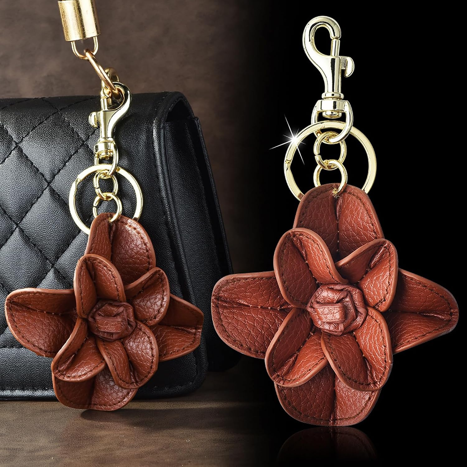 Flower Bag Charms for Women, Cute Leather Flower Keychain for Backpack, Floral Keyring Holder Wallet Purse Decorations