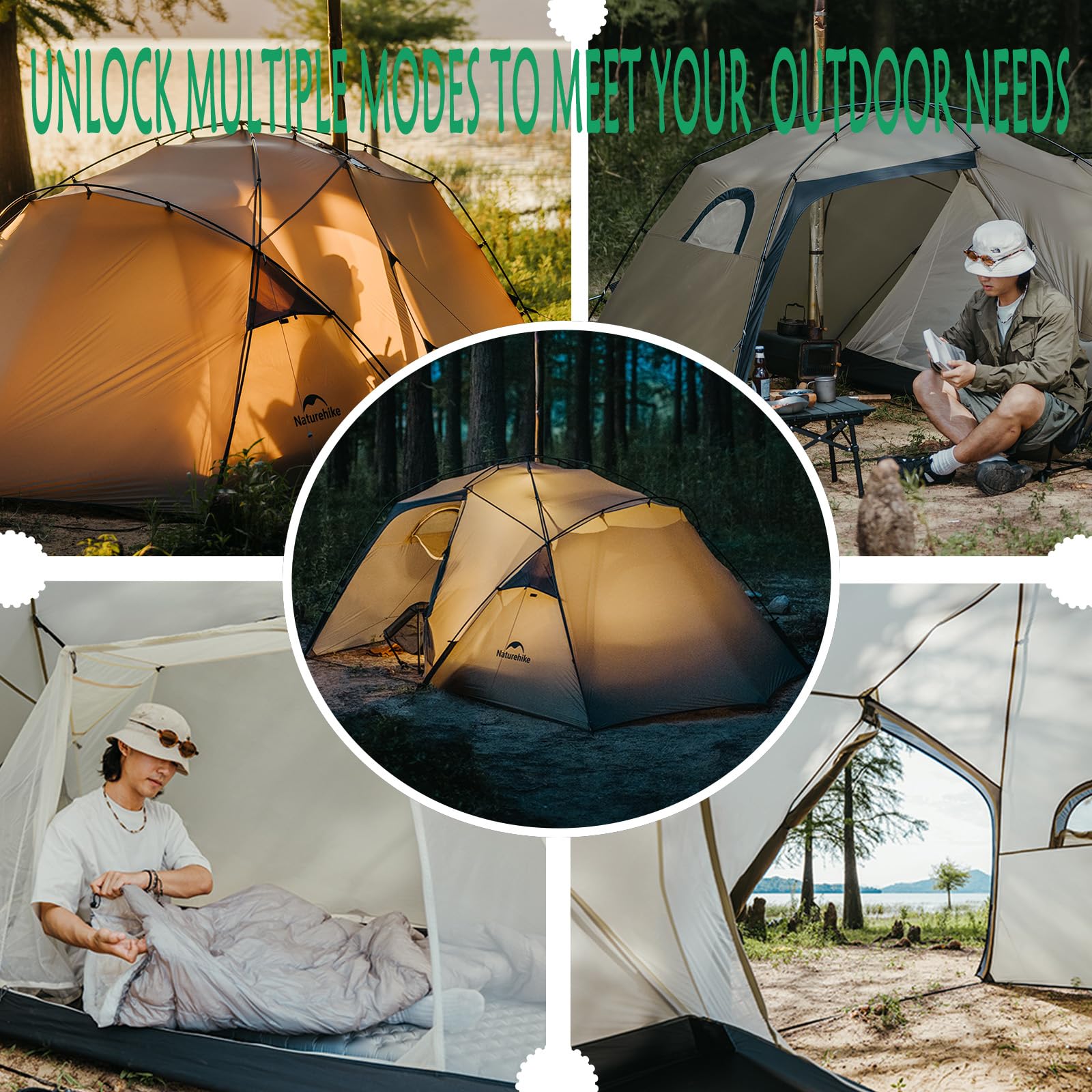 Naturehike 2025 Campingzelt 4 Jahreszeiten mit Vorzelt, Schlafzimmer und feuerfestem Kamin, wasserdicht und winddicht, Familienzelt für 2 Personen, für Außenbereich, Wanderungen und Reisen