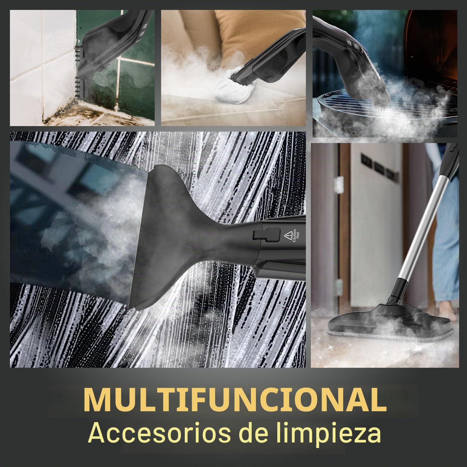 Limpiador a Vapor 17 en 1, Vapor de Mano con Mopa, 30s Calentamiento Rápido, 1000W Alta Presión, Limpieza Multifuncional para Suelos, Azulejos, Ventanas, Cocina y Baño, Sin Químicos