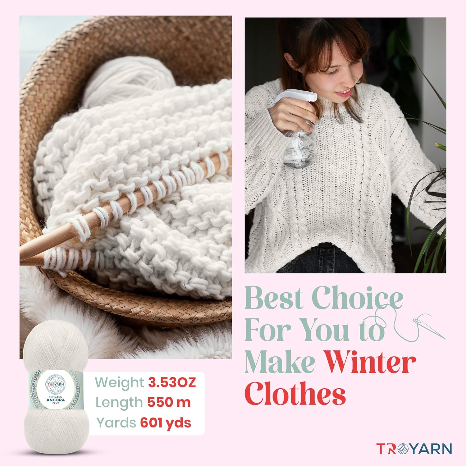 Angora Love (4-Skeins Pack) 20% Wool 80% Acrylic - Wool Yarn for Crocheting - Lace Weight #1 Fingering and Socks Yarn (4 x 3.52 oz) / (4 x 601 Yds) - Pearl