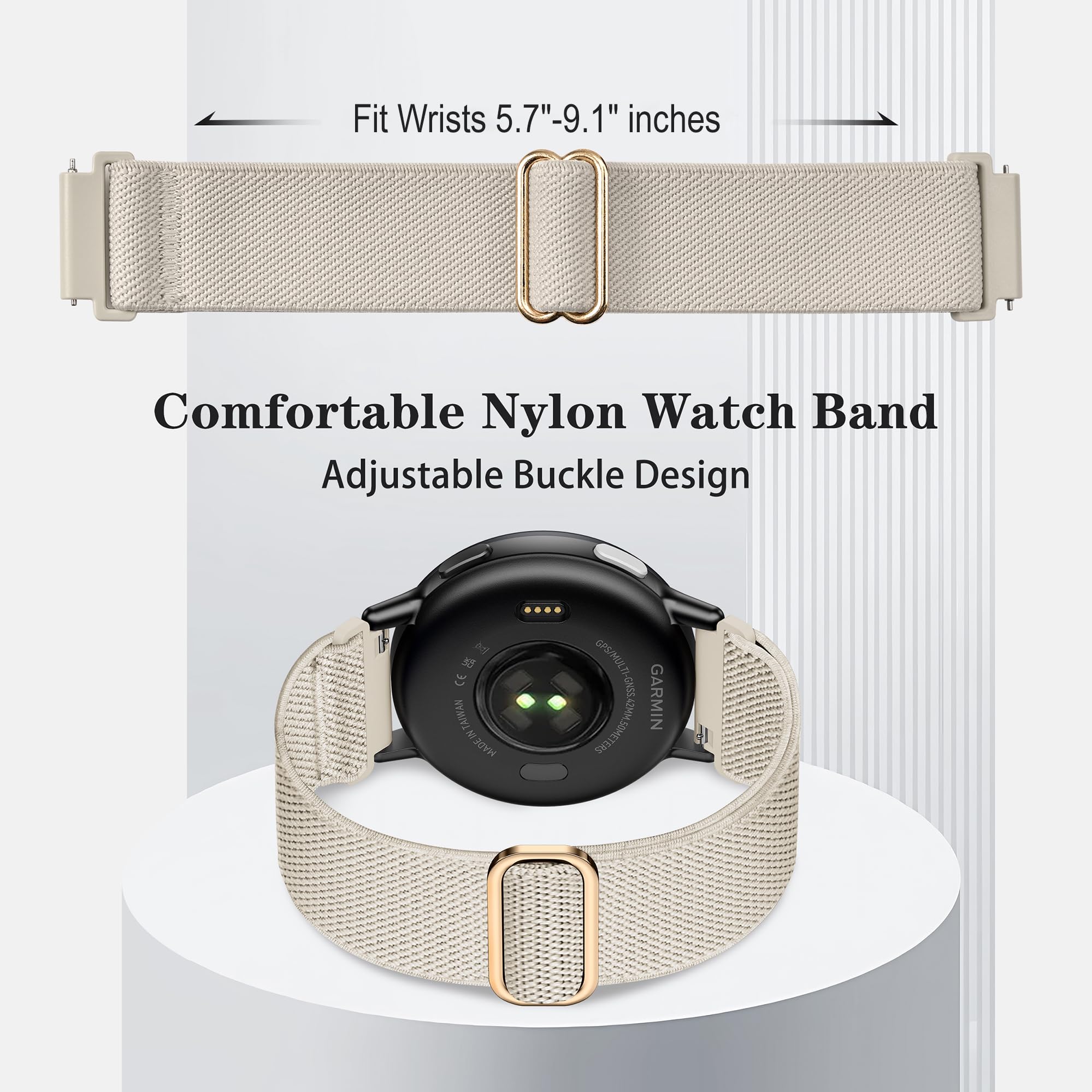 Laband 20mm Nylon Watch Straps for Garmin Vivoactive 6/5/3/3 Music/Forerunner165/55/645/245/570 42mm band, 5 Pack Soft Stretchy Fabric Adjustable Replacement Sport Straps for Venu/Venu Sq 2 Women Men - 4