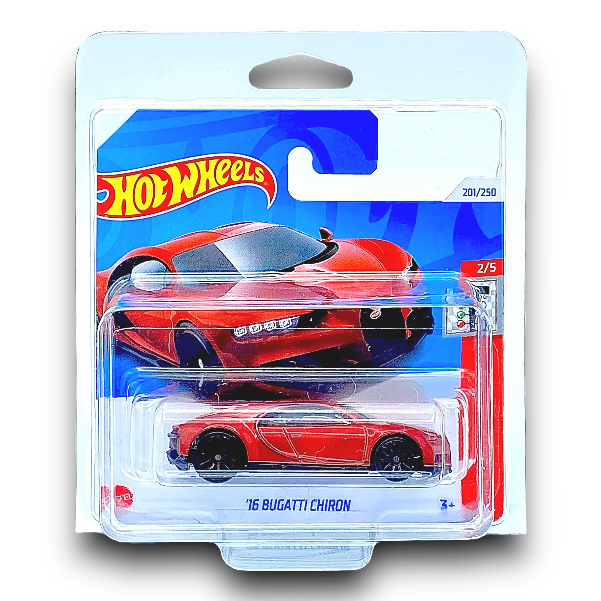 Hot Wheels '16 Bugatti Chiron (Ruby Red) 2/5 Quarter Mile Heroes - 2024-201/250 (Short Card) - includes a KLAS Car Keeper Protector Case - HTB88