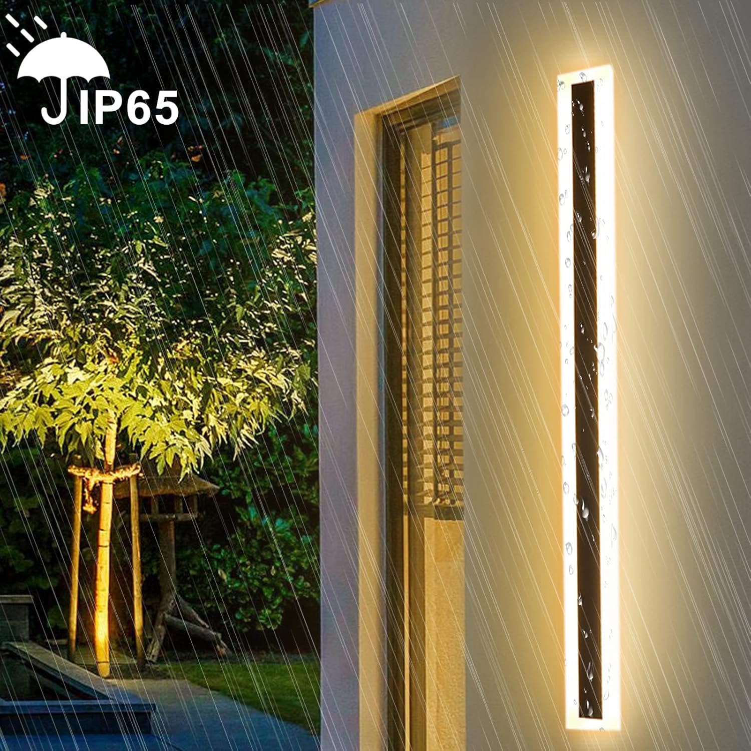 LED Wandleuchte Aussen,16W Dimmbar Wandlampe mit Fernbedienung,Wasserdicht Lange Wandleuchte Schwarz,Acryl Außenwandleuchten für Villa Garten Korridor Außenbalkon,80CM 110-240V