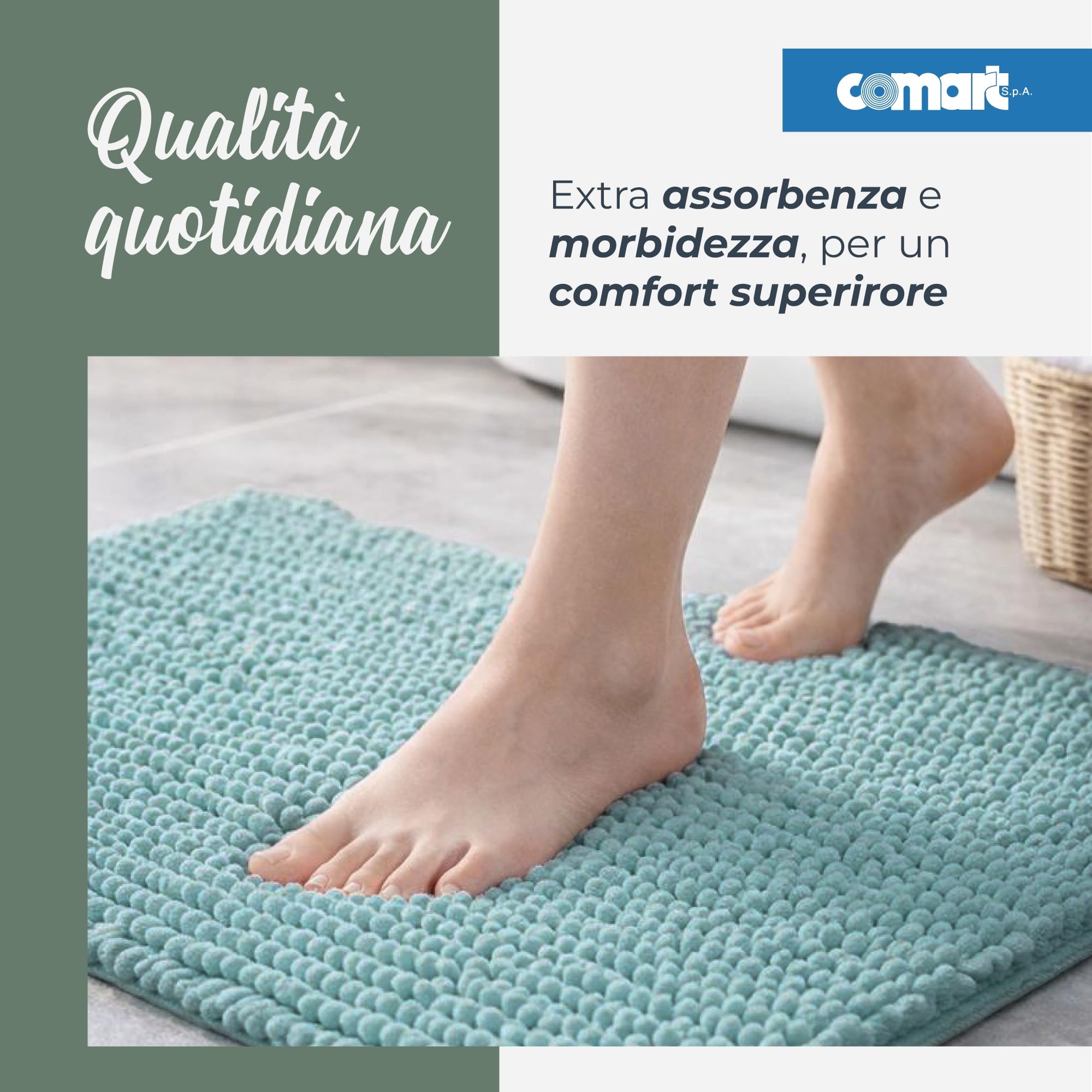 Comart - Tapis Bain Fluffy - Ultra Doux Antidérapant - 45x75 - Bleu Clair