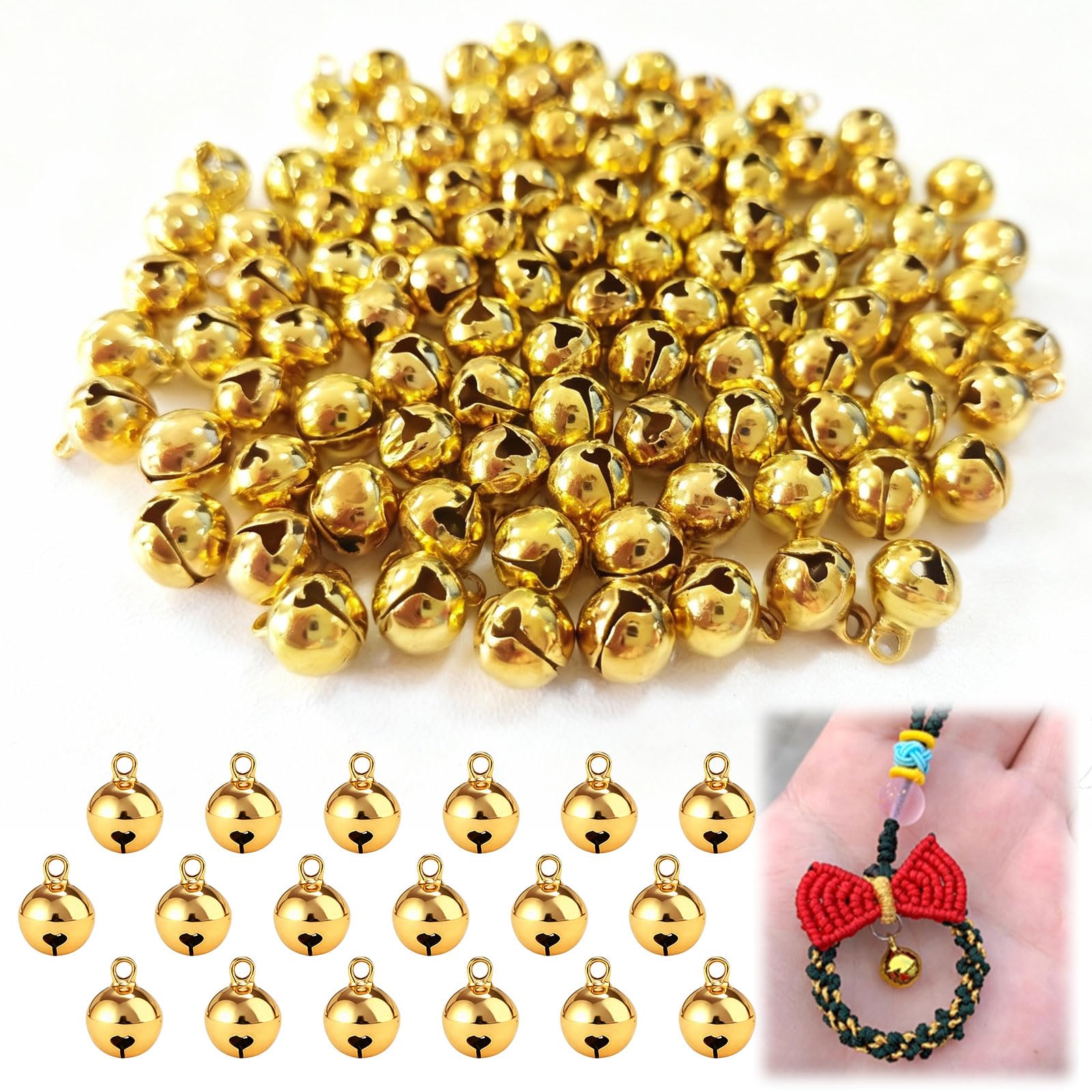 Campanas de cobre de alta calidad, resistentes para manualidades y decoración, ideales para proyectos de bricolaje, decoraciones de Navidad y cumpleaños, campanas de Navidad para decoración con ojales
