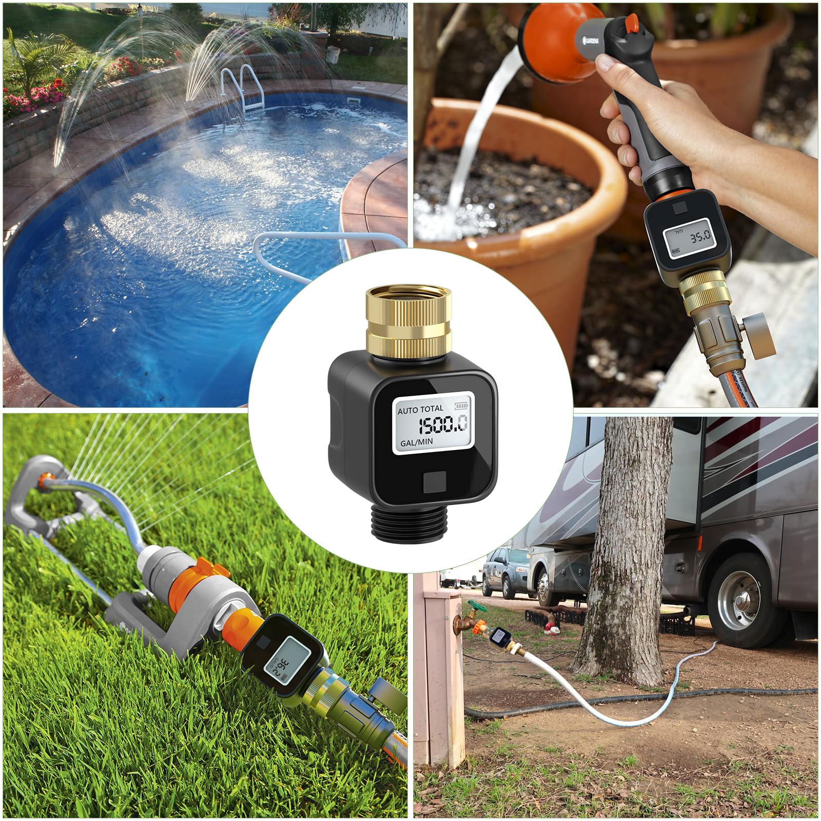 Medidor De Flujo De Agua, Rosca De Manguera Estándar De 3/4 De Alta Precisión E Impermeable Para Interiores Y Exteriores, Pantalla LCD Que Mide El Consumo De Galones Y Litros