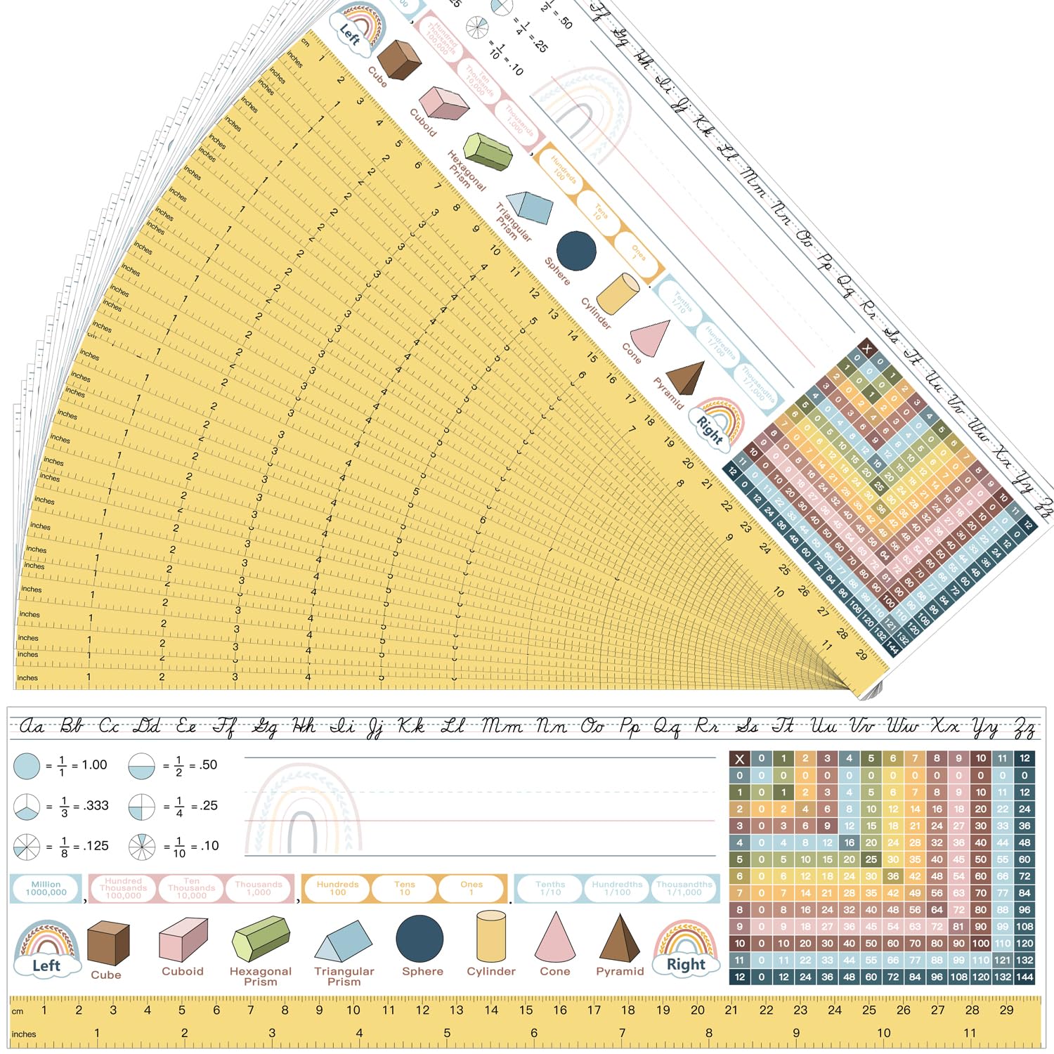 48 Pcs Student Desk Name Tags for Classroom- Waterproof Boho Desk Reference Nameplates- Traditional Manuscript Name Plates with Cursive Alphabet